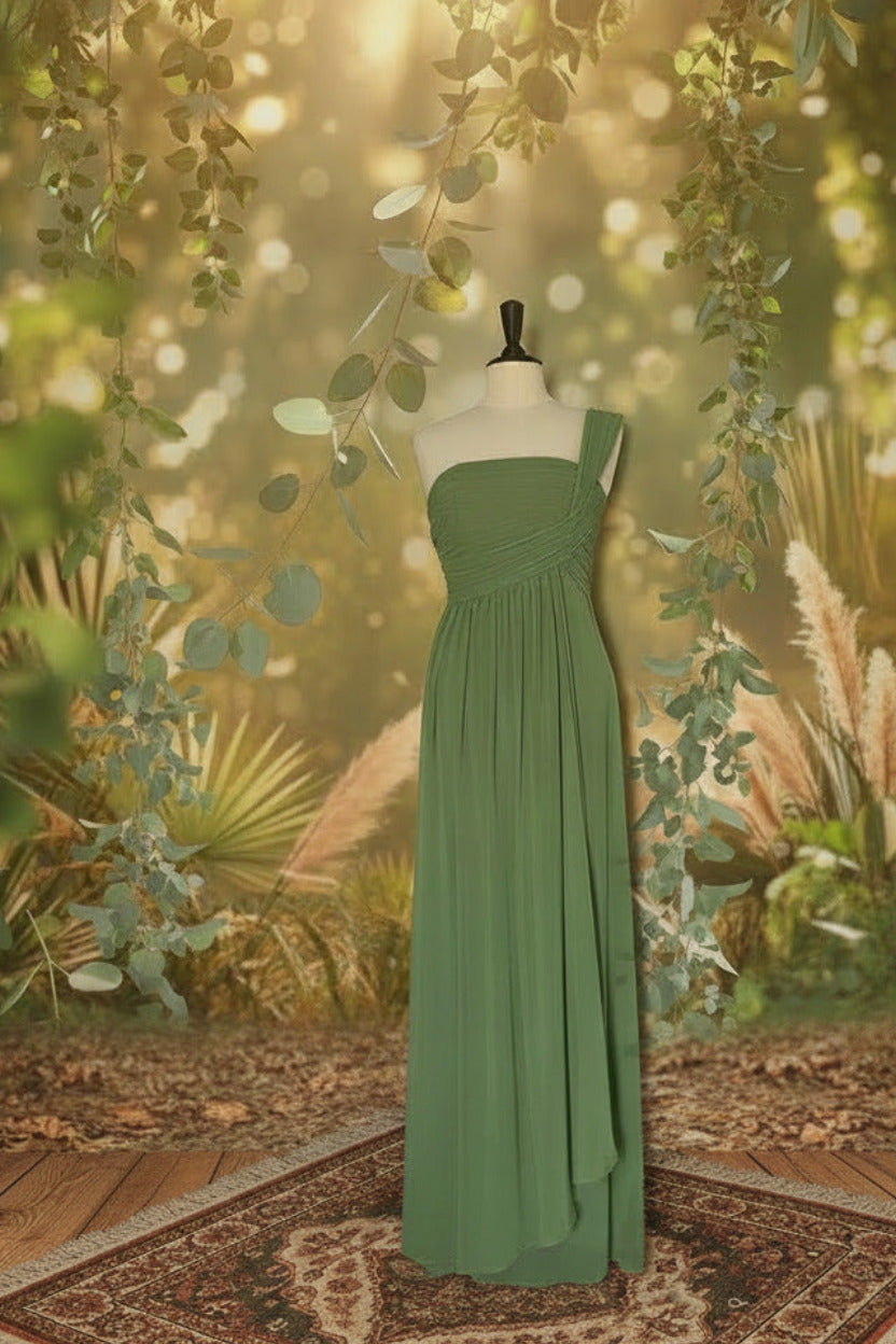 Robe de cérémonie asymétrique drapée vert Eucalyptus, SECONDE MAIN