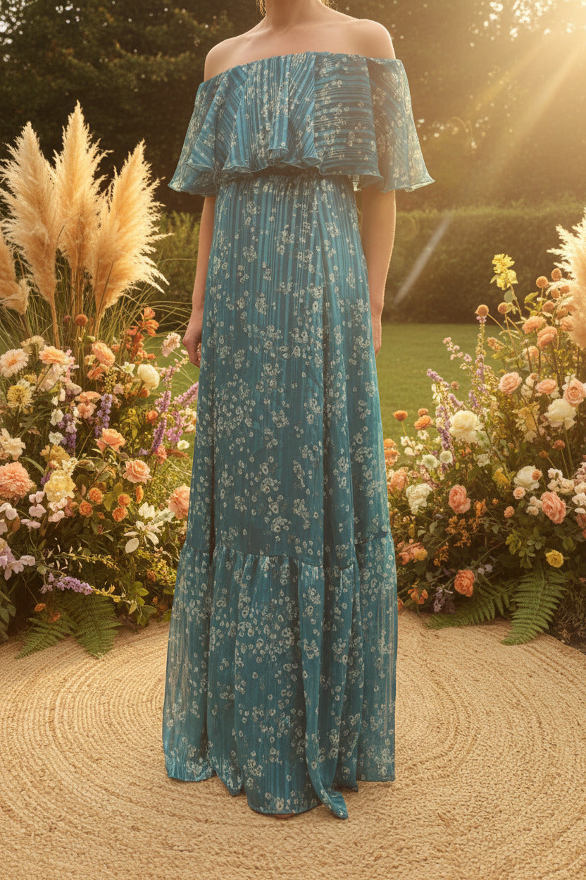 Robe de demoiselle d'honneur Turquoise fleurie, SECONDE MAIN