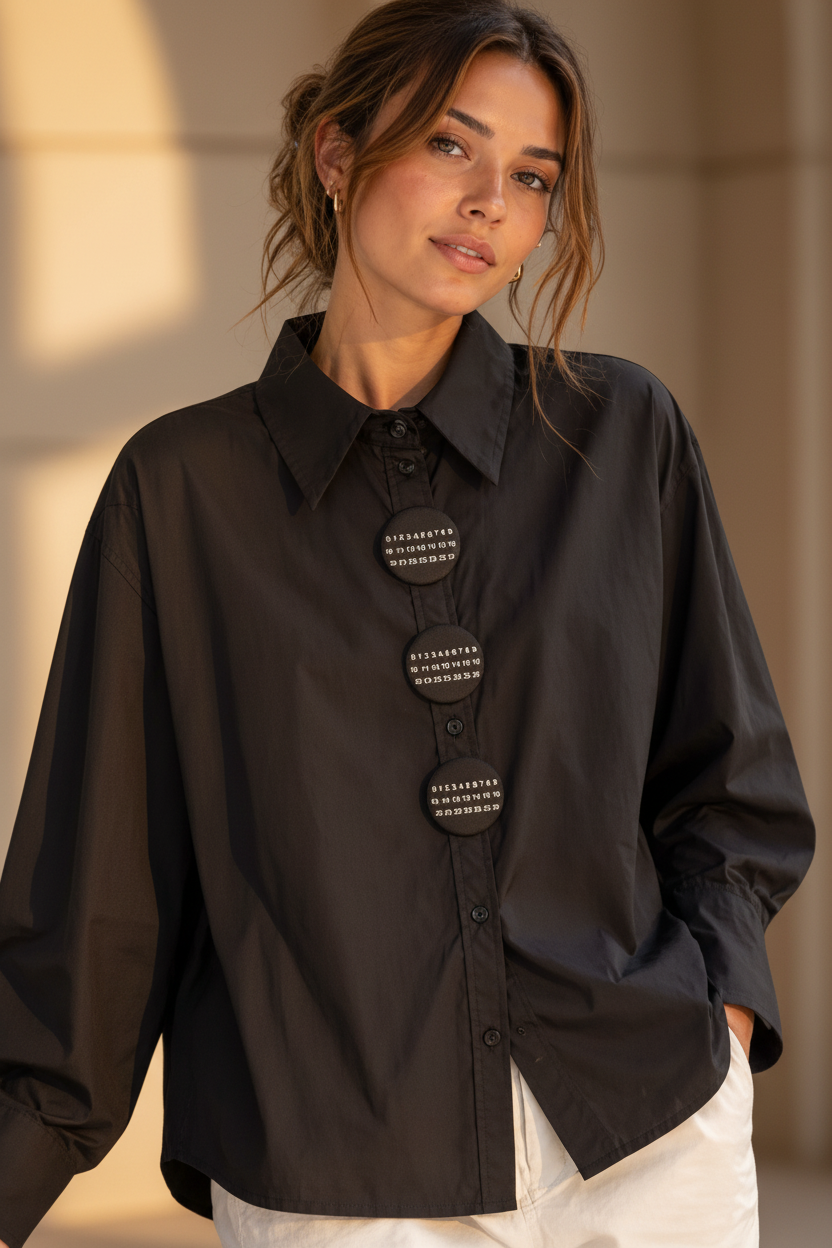 Chemise Casual Noire Coton