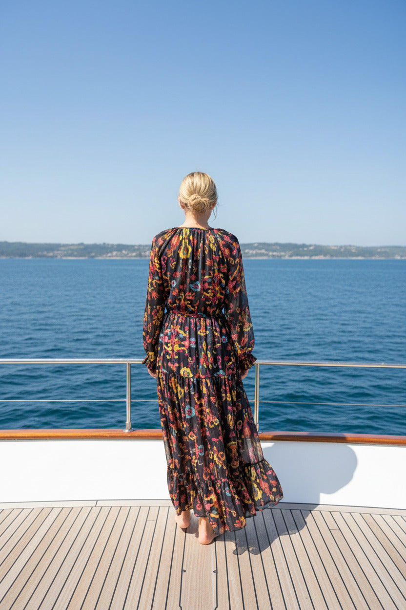 Robe fluide manches longues multicolore, SECONDE MAIN