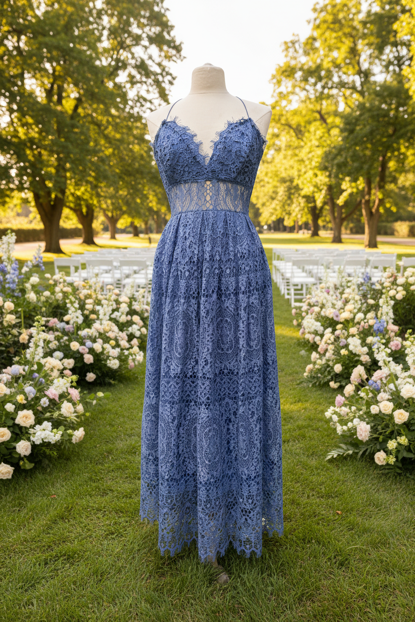 Robe de demoiselle d'honneur, bleue en dentelle, ASOS, SECONDE MAIN