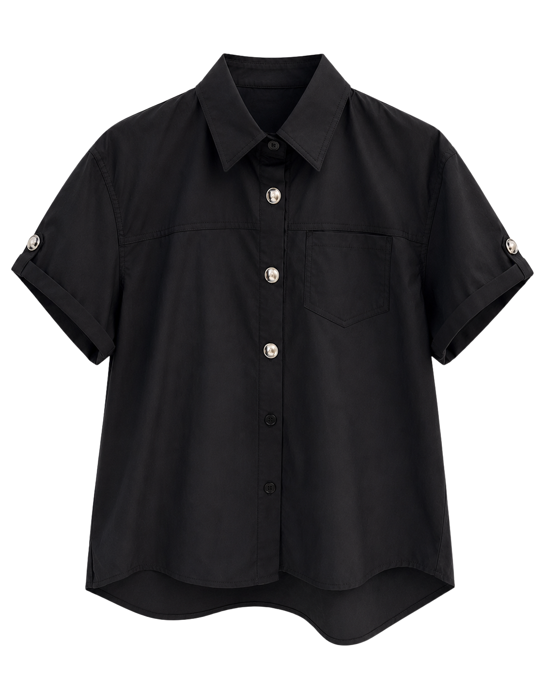 Chemise coton noire manches courtes