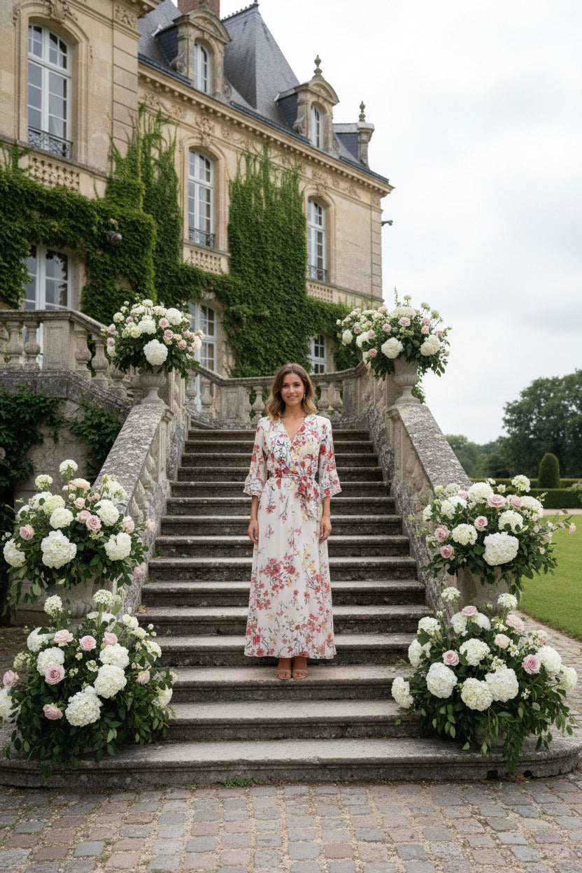 Robe cérémonie, crème fleurie, SECONDE MAIN