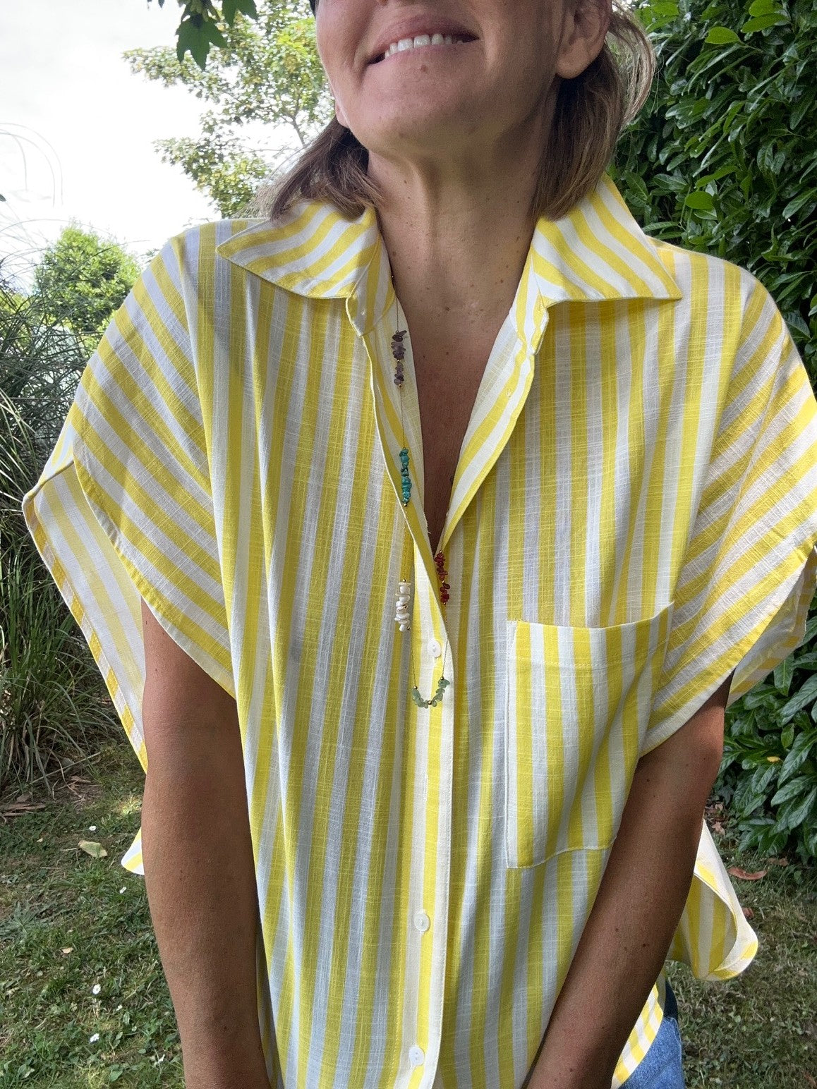 Chemise Rayée Jaune manches courtes