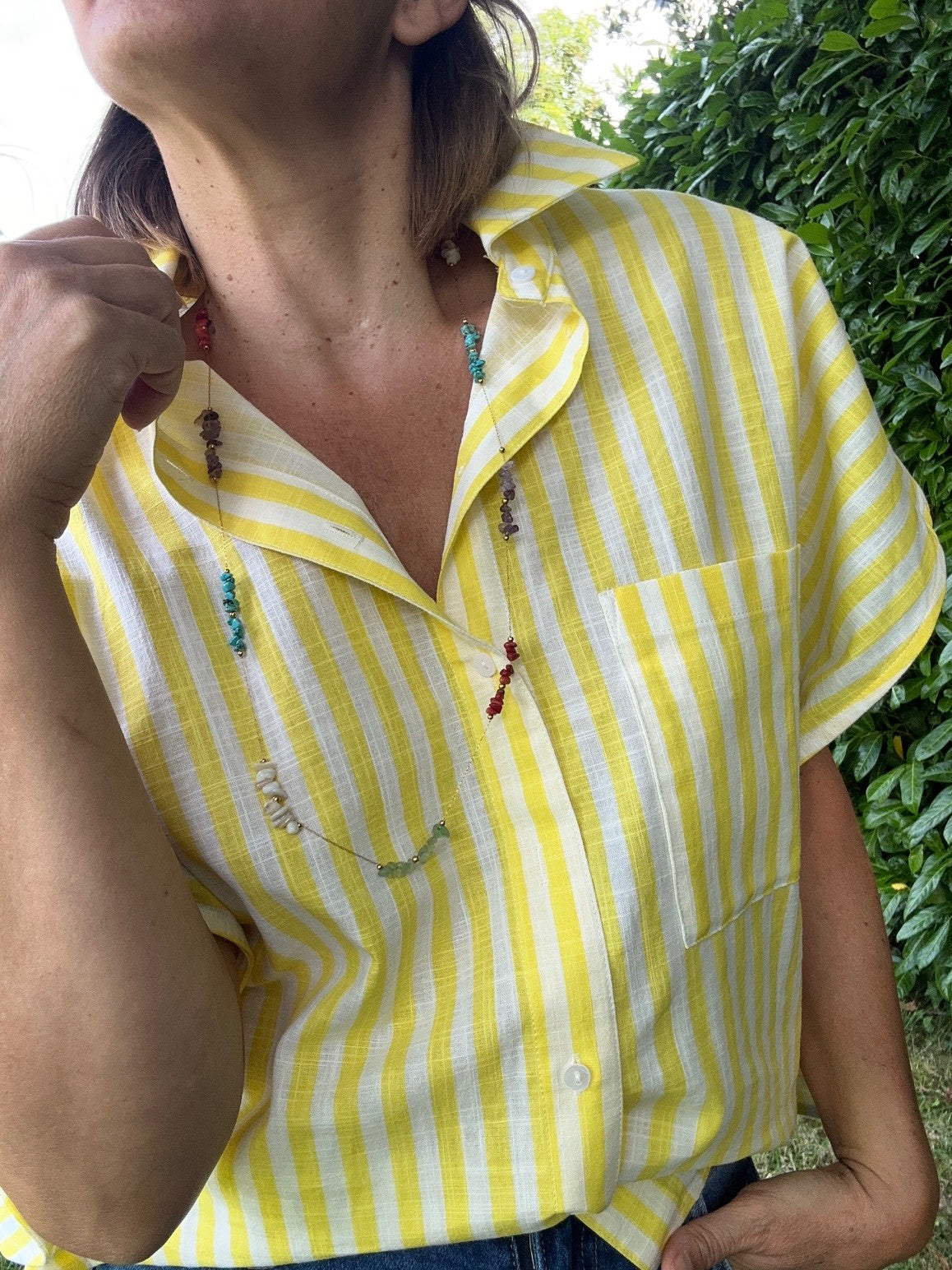 Chemise Rayée Jaune manches courtes