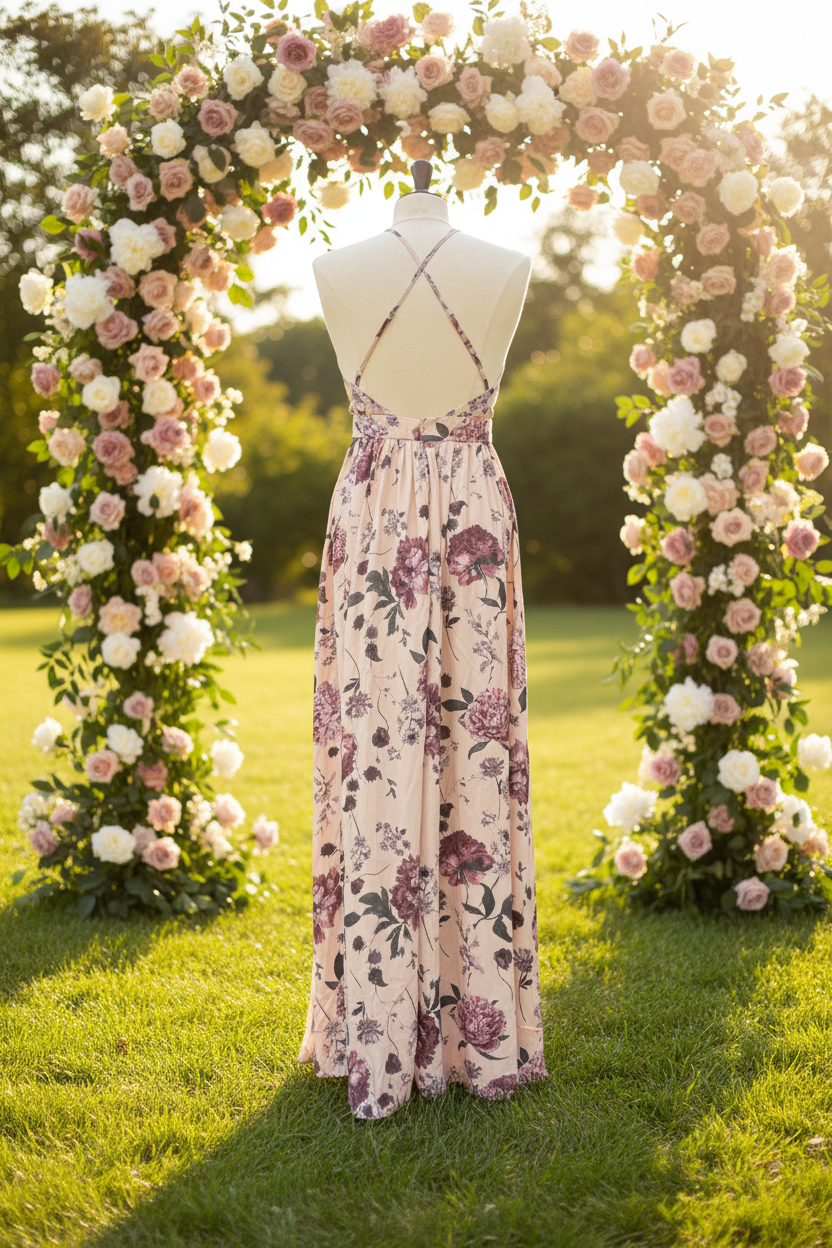 Robe de cocktail, imprimé floral prune, SECONDE MAIN