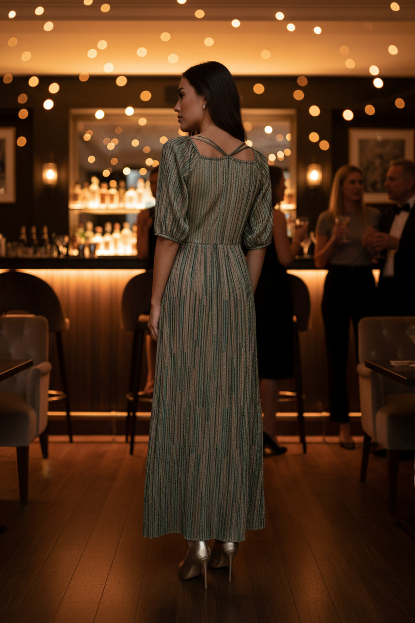 Robe de soirée, Verte scintillante SEE U SOON SECONDE MAIN