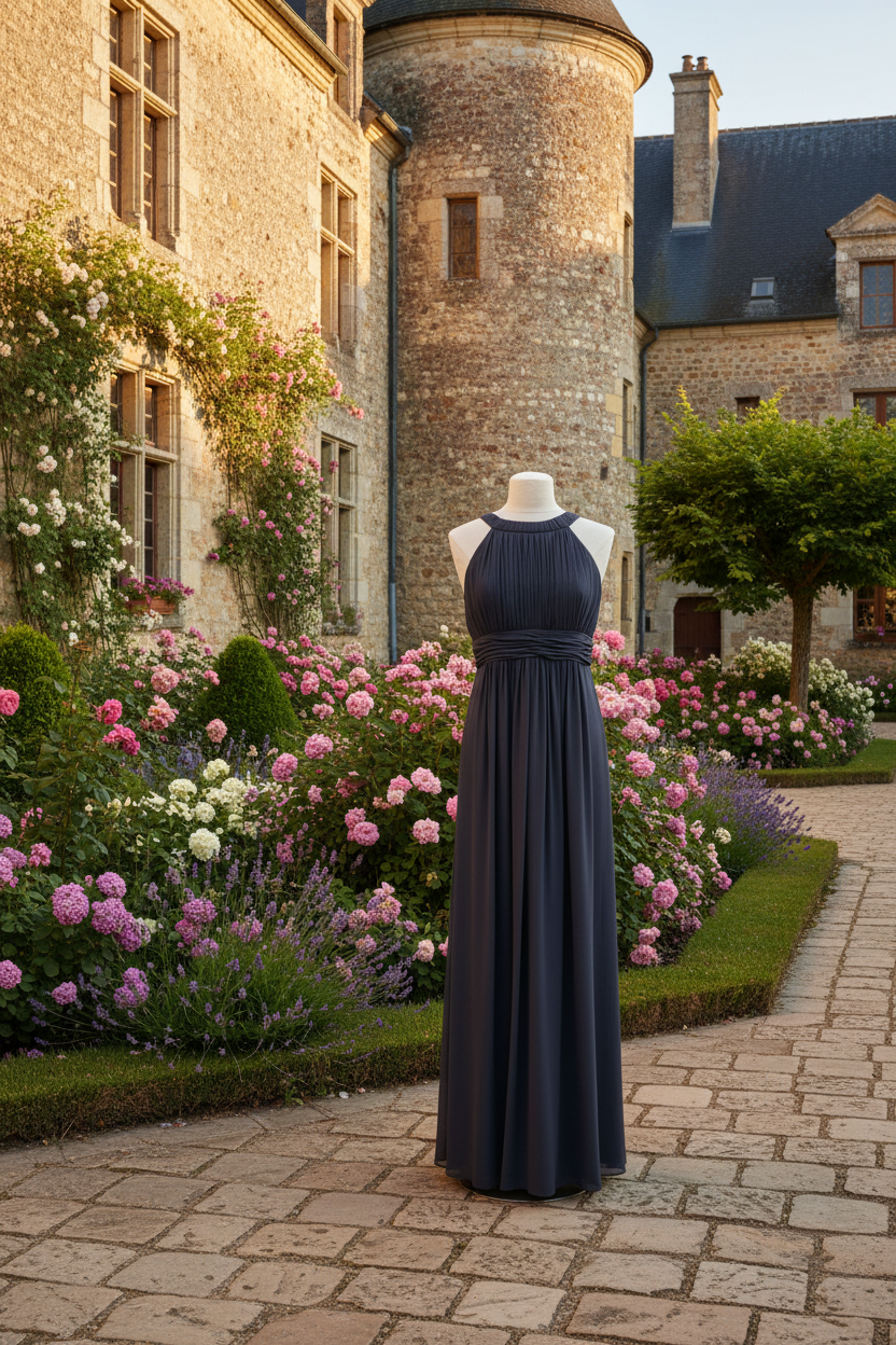Robe de soirée, style empire fluide marine SECONDE MAIN