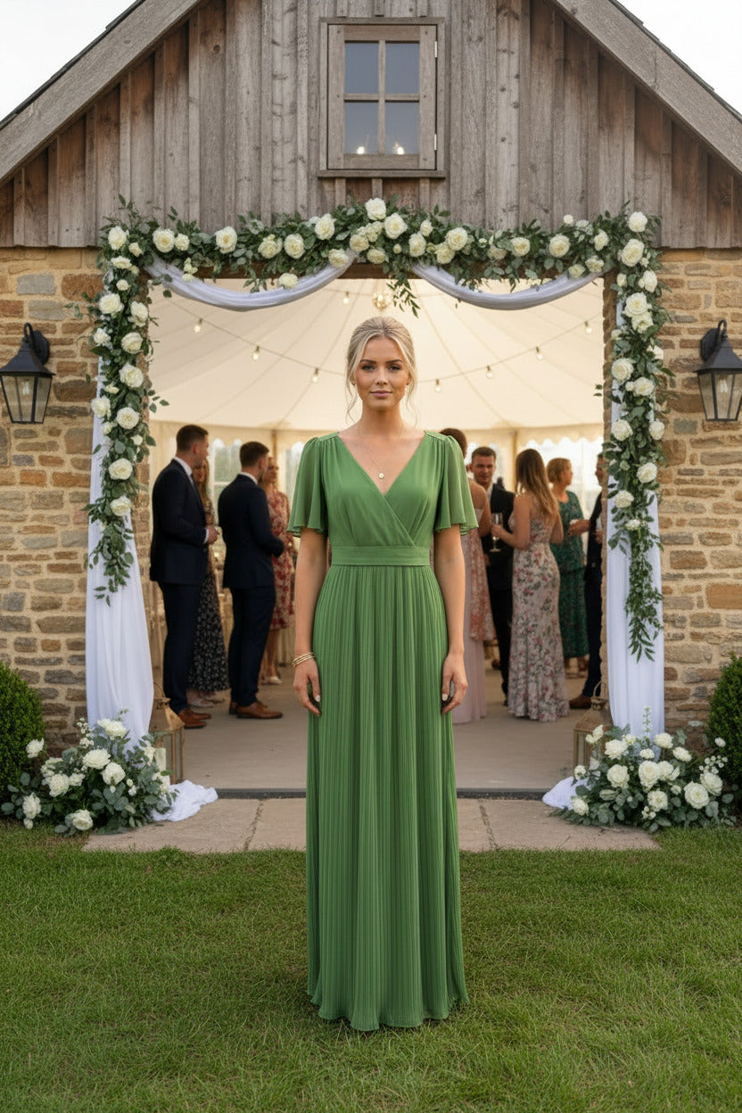 Robe de  demoiselle d'honneur, Cache Coeur plissée vert pomme, SECONDE MAIN
