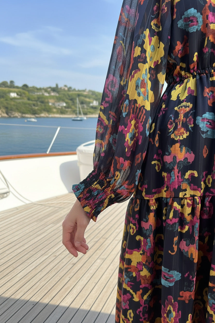 Robe fluide manches longues multicolore, SECONDE MAIN