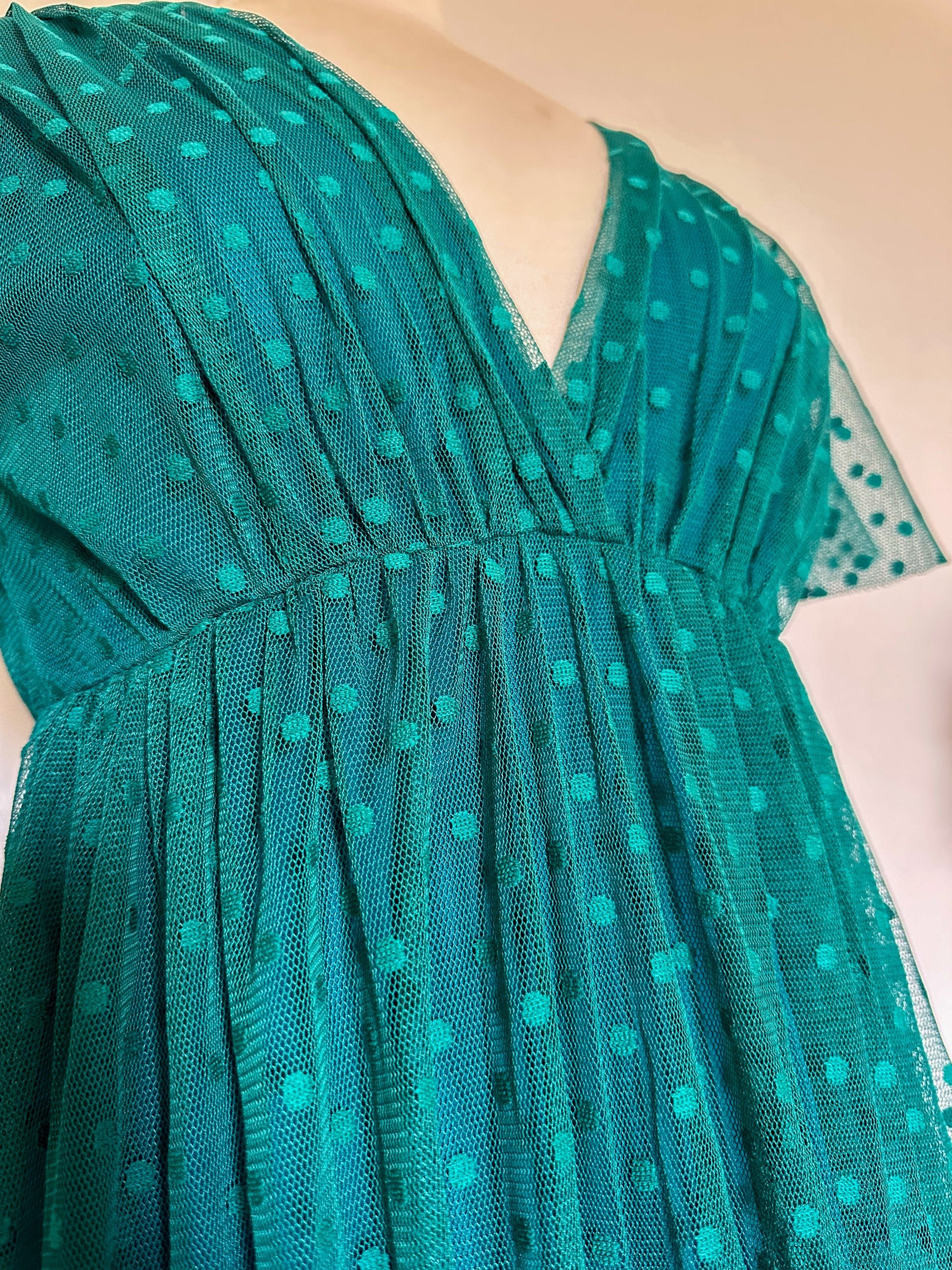 Robe Longue en Tulle Bleu Canard, SECONDE MAIN