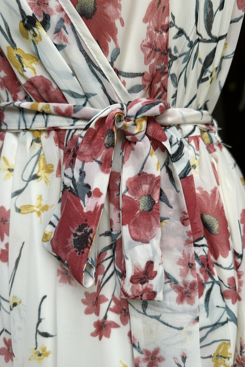 Robe cérémonie, crème fleurie, SECONDE MAIN