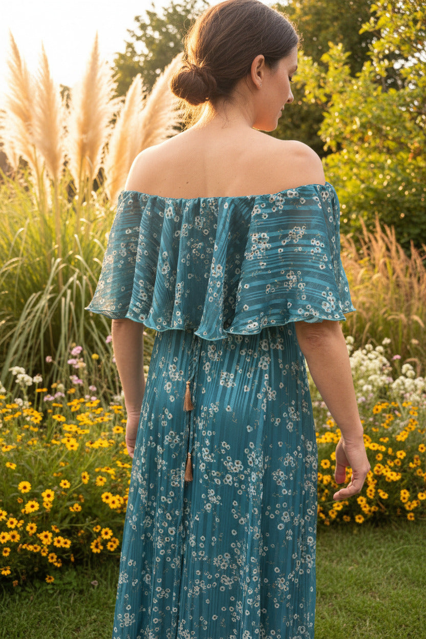 Robe de demoiselle d'honneur Turquoise fleurie, SECONDE MAIN