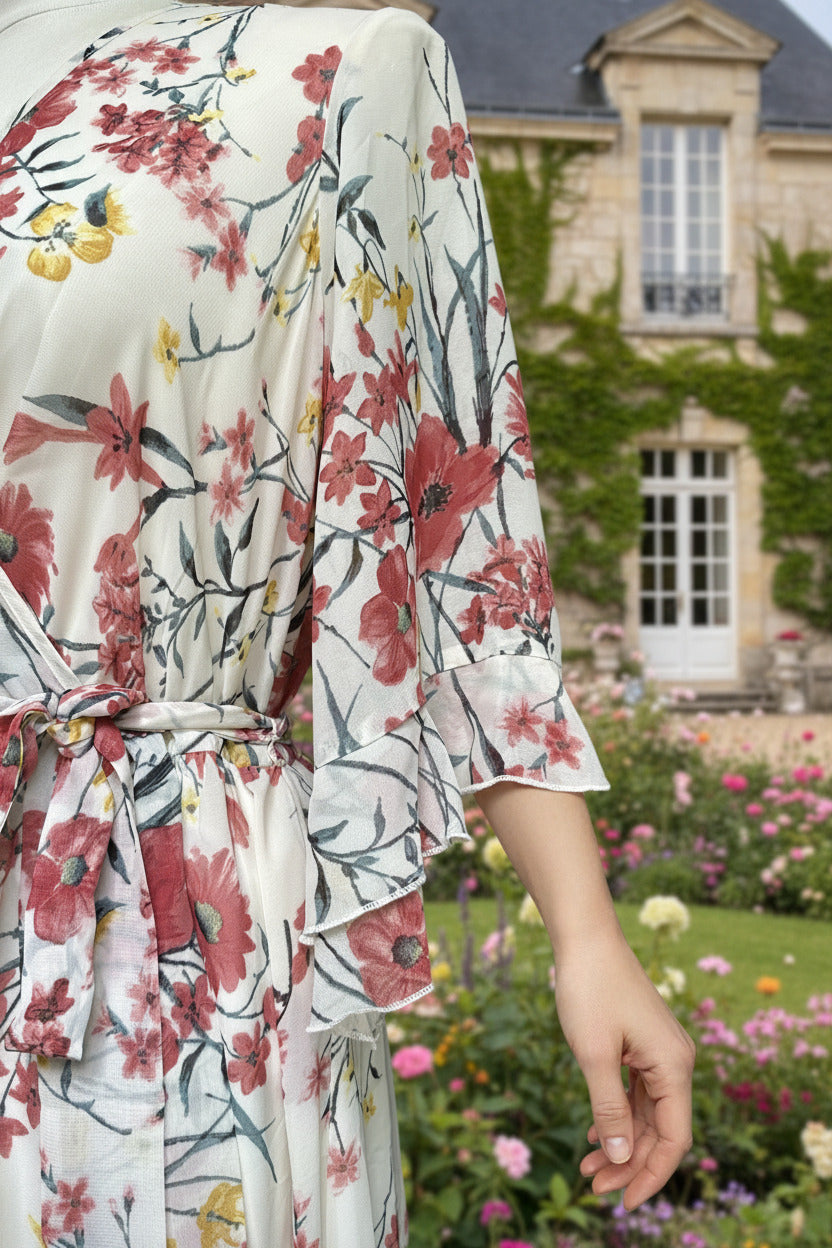 Robe cérémonie, crème fleurie, SECONDE MAIN