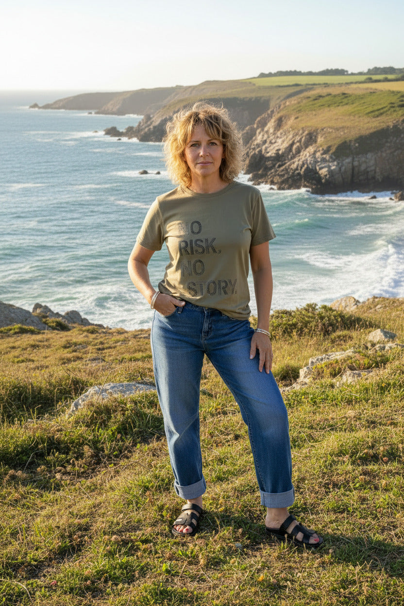 T shirt No Risk No Story Kaki