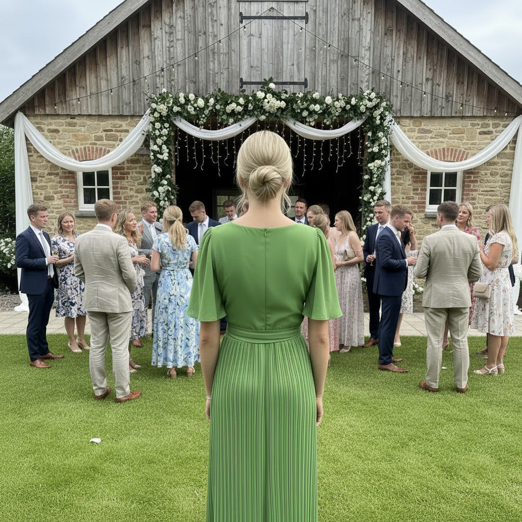 Robe de  demoiselle d'honneur, Cache Coeur plissée vert pomme, SECONDE MAIN