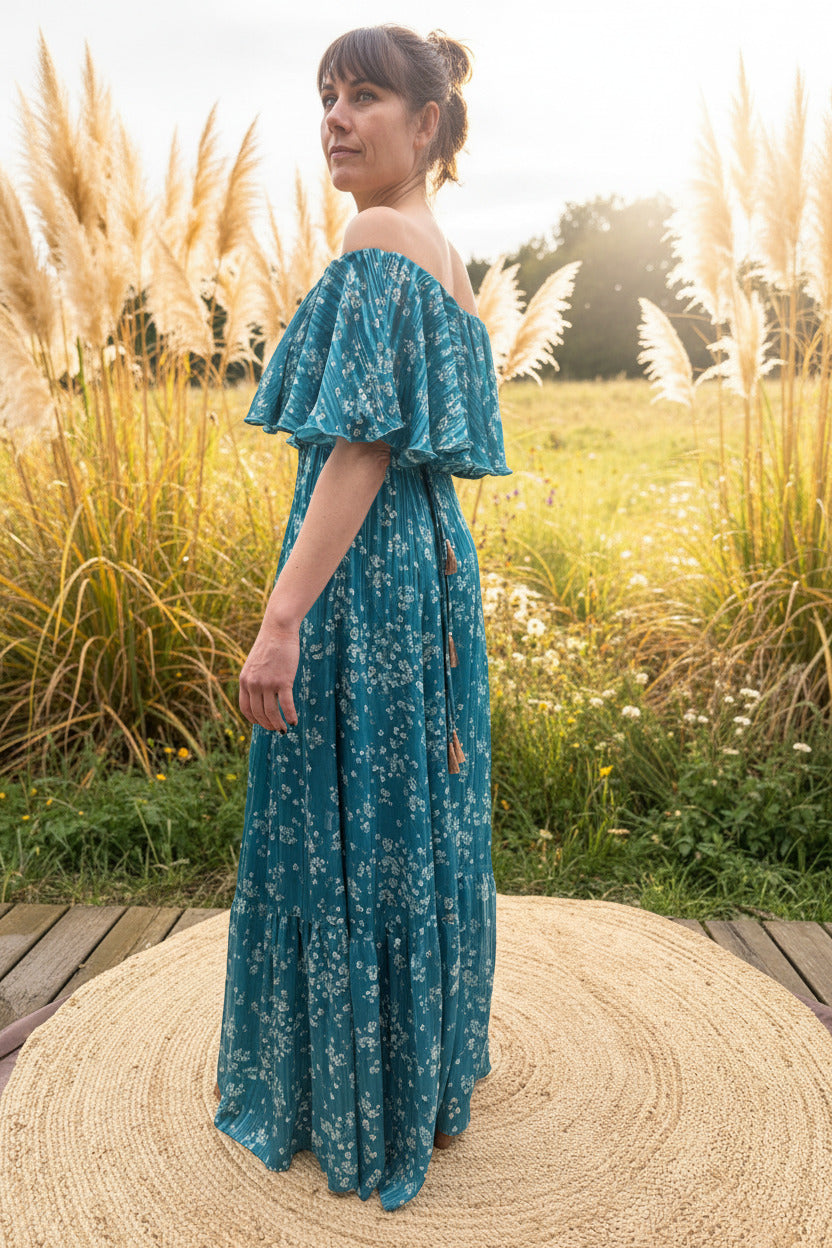 Robe de demoiselle d'honneur Turquoise fleurie, SECONDE MAIN